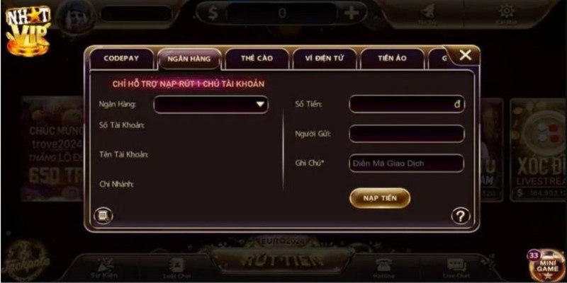 Thủ tục nạp tiền nhanh gọn